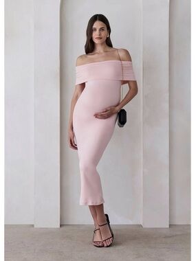 Bumpsuit One-Shoulder Maternity Midi Dress in Blush Pink|  NWT/Never Worn